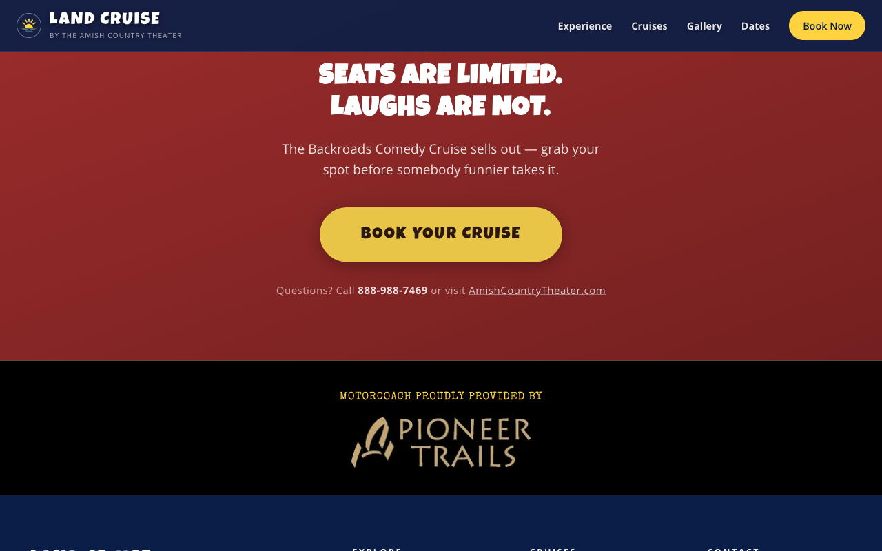 Seats are limited. Book Your Cruise call-to-action on the Backroads Comedy Cruise page.