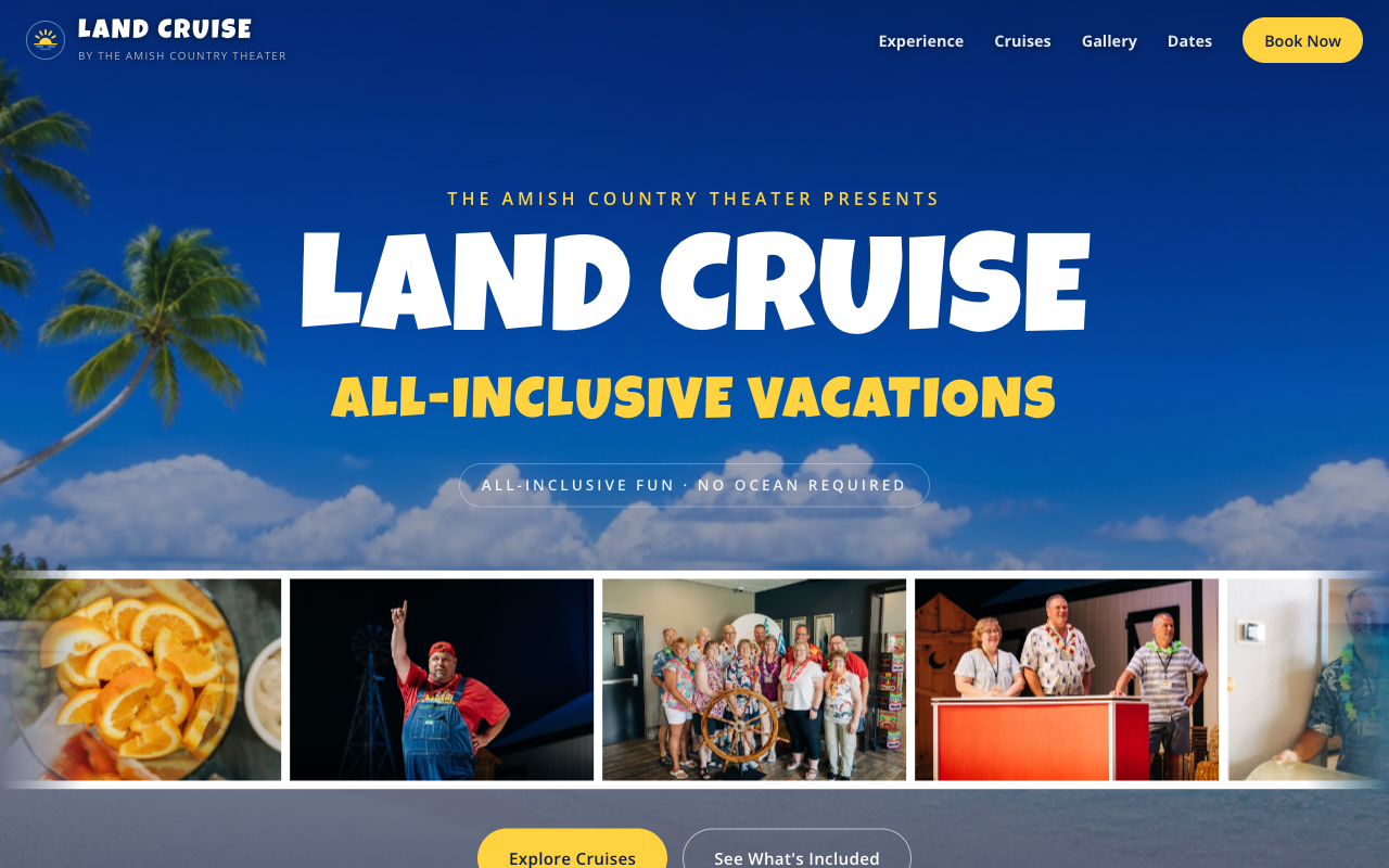 Land Cruise Vacations homepage — All-Inclusive Fun. No Ocean Required.