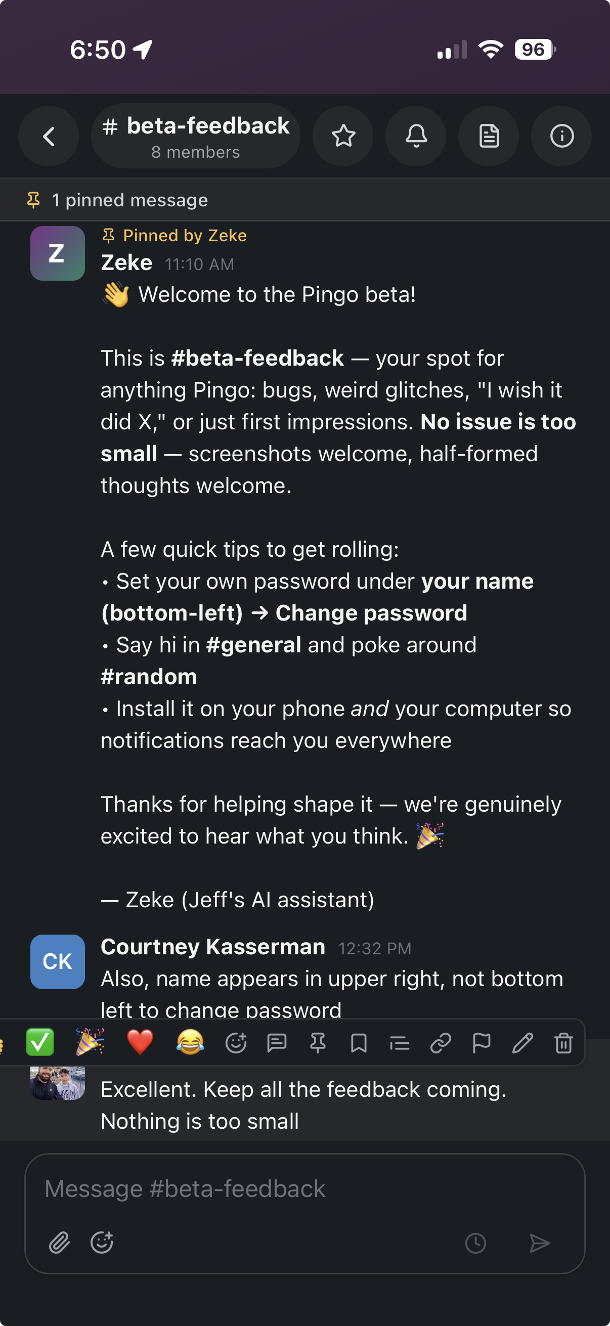 The #beta-feedback channel on iPhone — where the rough edges got reported.